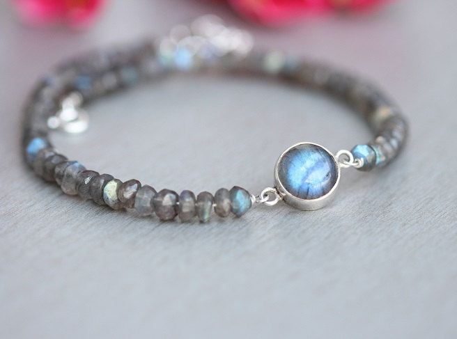 Labradorite Bracelet Beaded Handmade Silver Labradorite Bracelet Beaded