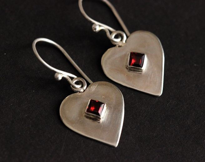 Garnet Earrings Heart Silver Hook Garnet Earrings Heart Silver Hook Online At Astudio1980