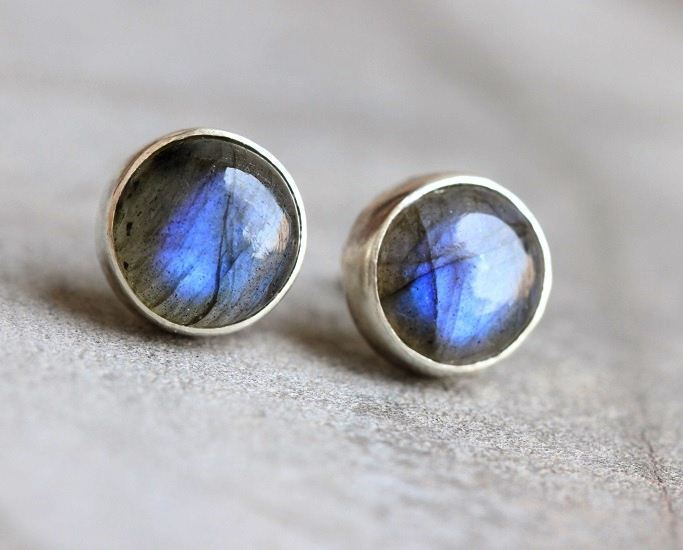 Natural Labradorite Earrings Stud Silver Ear Studs Natural Labradorite Earrings Stud