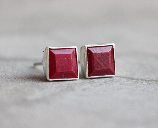 Ruby Stud Earrings Square Silver Red Studs Online At Ruby Stud Earrings Square Silver Red Studs Online At Astudio1980