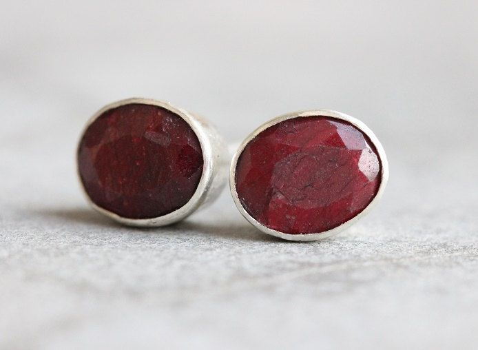Ruby Stud Earrings Red Oval Silver Studs Online Ruby Stud Earrings