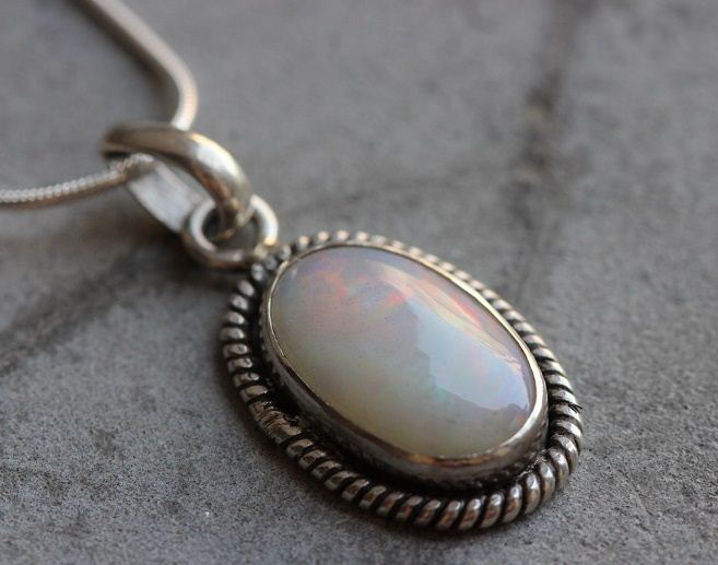 White Opal Pendant Necklace Genuine Silver White Opal Pendant Necklace Genuine