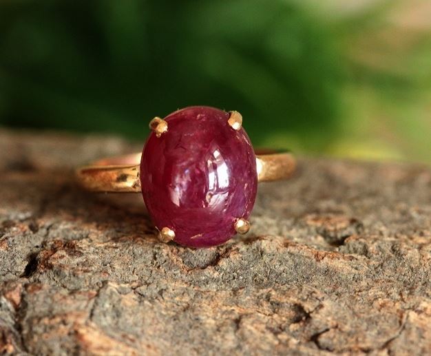 Natural star ruby ring, 18k yellow gold ruby engagement ring gift