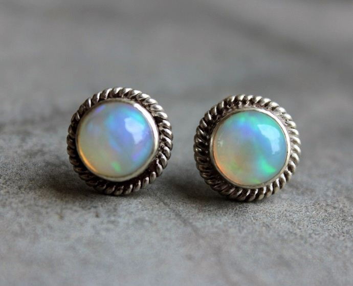 Opal Stud Earrings Opal Earrings Stud Earrings Opal Stud Earrings Blue Opal Stud Earrings Sieraden Oorbellen Oorknopjes Blue Opal Earrings 