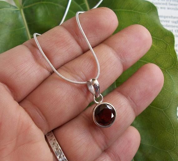 Solid 925 Sterling Silver January Simulated Birthstone Simulated Garnet Pendant 22mm x 14mm