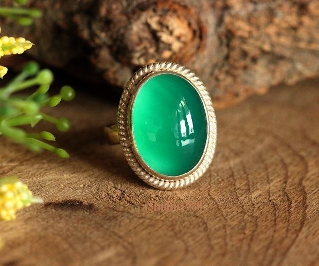 Green Onyx Ring Gemstone Ring Cabochon Onyx Gemstone 925 Sterling Silver Ring Green Onyx Pear Shape Ring Gift For Girlfriend