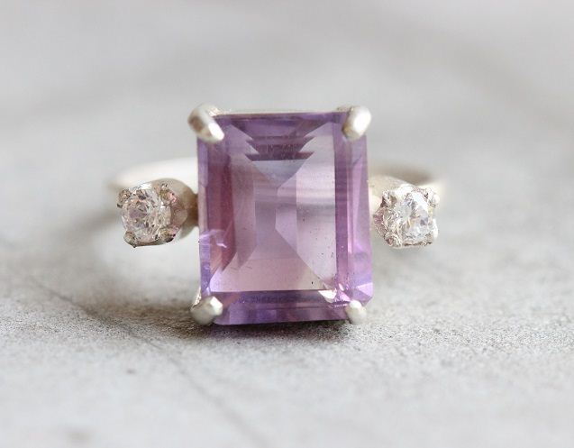 Romantic Gift Emerald Cut Rainbow & White Topaz & Amethyst Gemstone Silver Ring Romantic Gift Emerald Cut Rainbow & White Topaz & Amethyst Gemstone Silver Ring