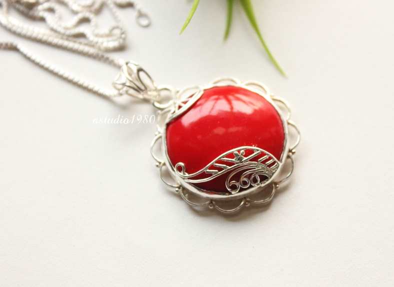 Jewellery Heart Red Coral 925 sterling silver pendant earrings earrings ladies jewelry