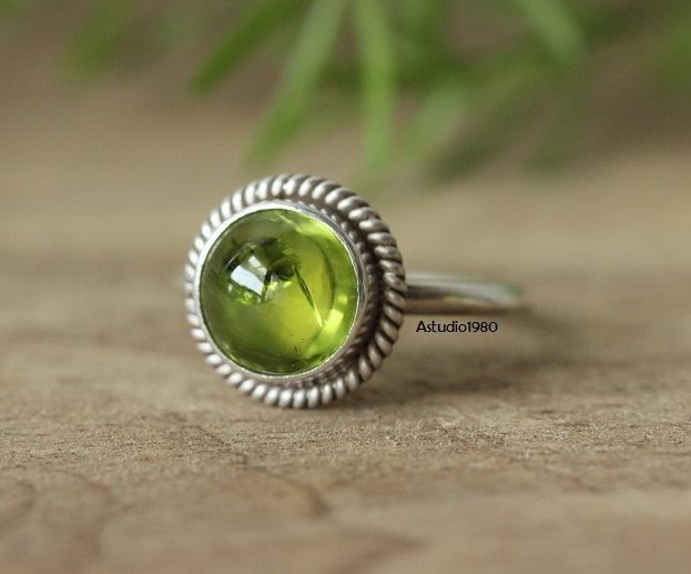 Green Stone Ring Peridot Silver Ring Cabochon Designer Silver Ring Wedding Jewelry Handmade Ring August Birthstone Solid Silver Ring