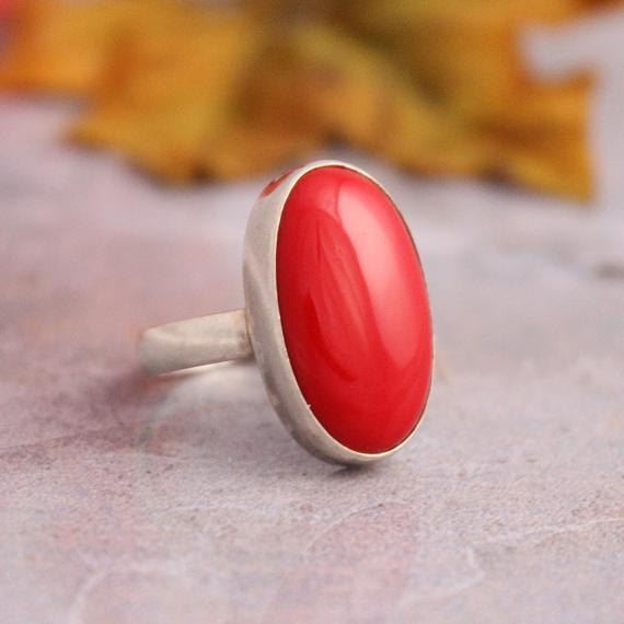 Bruidegom Op maat Pedagogie Buy Red Coral Ring, Oval ring, Red stone silver ring online at  aStudio1980.com