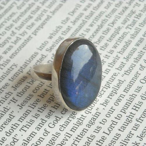 blue flash labradorite cast succulent adjustable statement ring Sterling silver
