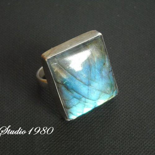 Labradorite Ring Sterling Silver Square Made to Order
