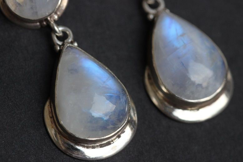 Cute Rainbow moonstone & Sterling Silver drop earrings.