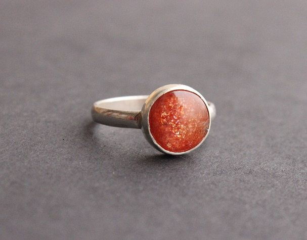 Natural Brazilian Gold Sunstone Ring 925 Sterling Silver Tribal Old Fine Jewelry 