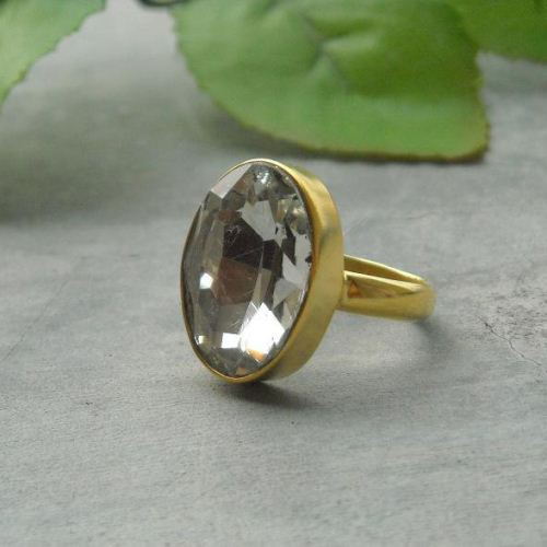 Vermeil Ring, Gold ring,Crystal Ring, Swarovski Crystal Ring, Vintage Crystal Ring - Size 7 Other Sizes Also Available