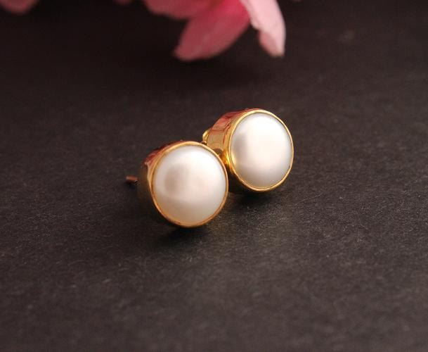 18k Yellow Gold Pearl Earrings Stud 8mm Small 18k Yellow Gold Pearl Earrings