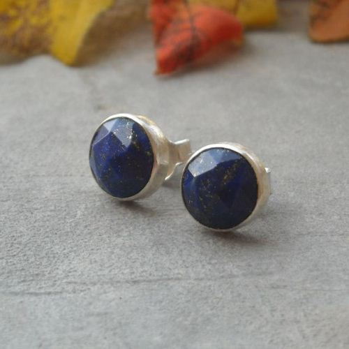 8mm Lapis Lazuli Stud Earrings Denim Silver 8mm Lapis Lazuli Stud Earrings Denim Silver