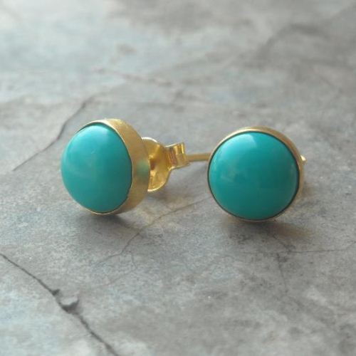 8mm Turquoise Studs Earrings 24k Gold Vermeil 8mm Turquoise Studs Earrings 24k Gold Vermeil Genuine