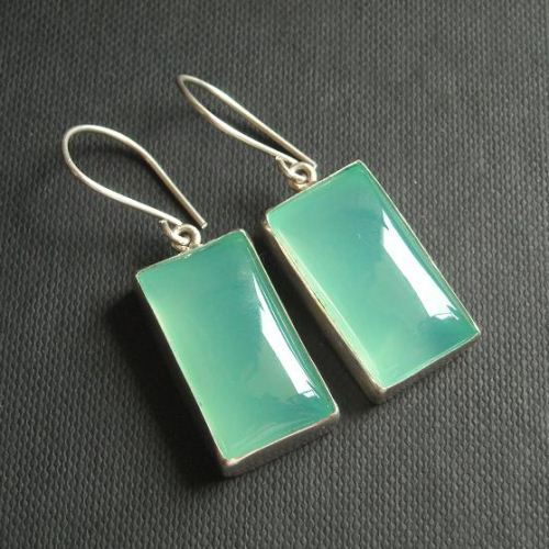Aqua Blue Chalcedony Earrings Rectangle Silver Online Aqua Blue Chalcedony Earrings Rectangle Silver
