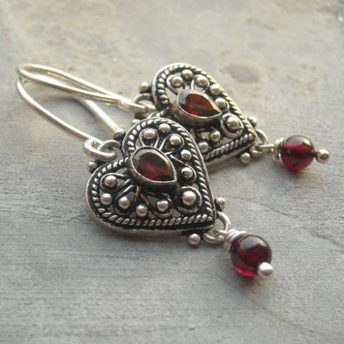 Ethnic Garnet Heart Sterling Silver Gemstone Earrings Ethnic Garnet Heart Sterling Silver Gemstone Earrings Online At Astudio1980