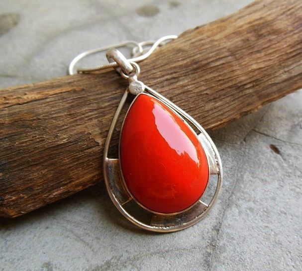 Artisan pendant - coral pendant - Red Coral pendant - Bezel pendant