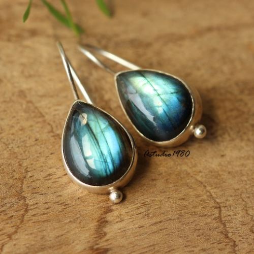 Blue Labradorite Gemstone Earrings Handmade Sterling Silver Blue Labradorite Gemstone Earrings Handmade Sterling Silver