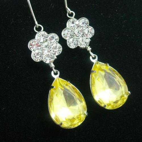 Bridal Earrings Canary Yellow Swarovski Crystal Bridal Earrings Canary Yellow Swarovski Crystal Jewelry Wedding