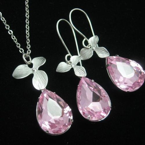 Home â¢ â¢ Bridal set, Wedding Set, Pink rose jewelry set, Bridal ...