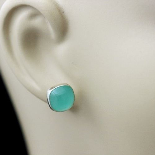 Chalcedony Studs Aqua Stud Earrings Silver Chalcedony Studs Aqua Stud Earrings Silver