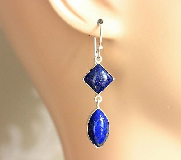 Dangler earrings - Lapis lazuli earrings- Lapis earrings - Bezel set earrings