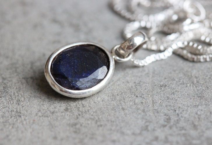 Dark Blue Shire Silver Necklace Handmade Jewelry Dark Blue Shire Necklace