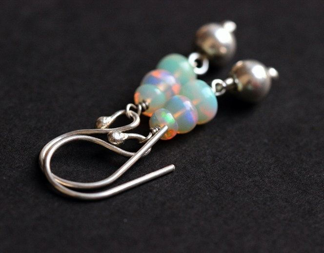 Ethiopian opal earrings - Opal earrings - Artisan earrings - October
