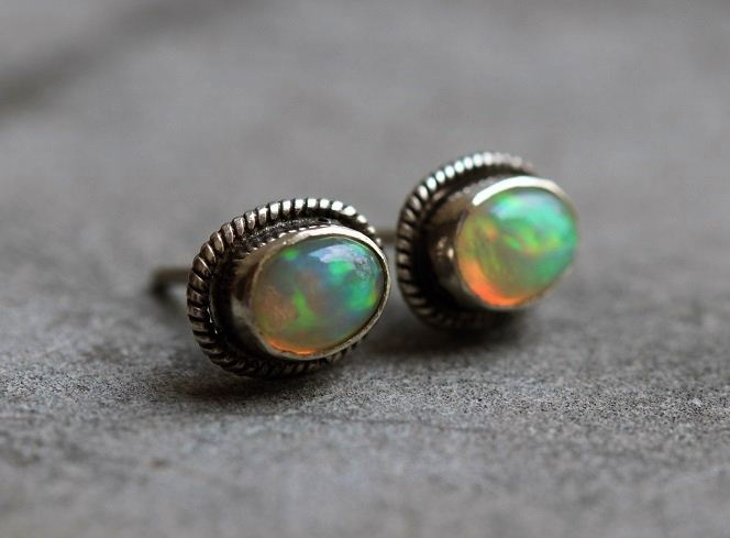 One Of A Kind Handmade Opal Jewelry Online At Astudio1980 Genuine Opal Stud Earrings In Sterling Silver