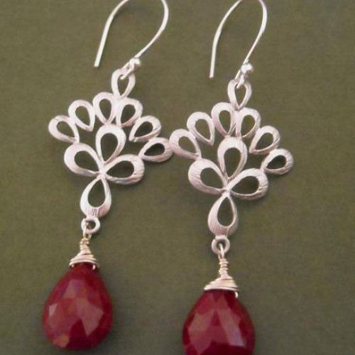 Genuine Ruby Earrings Pea Feather Gemstone Genuine Ruby Earrings Pea Feather Gemstone Sterling Silver