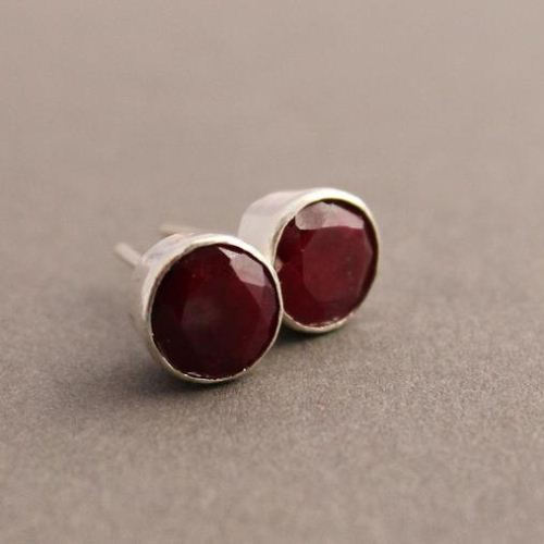 Genuine Ruby Earrings Stud Round Silver Studs Genuine Ruby Earrings Stud Round Silver Studs