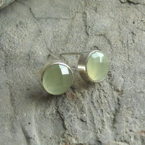 Lime Green Stud Earrings Prehnite Silver Ear Studs Lime Green Stud Earrings Prehnite Silver Ear Studs