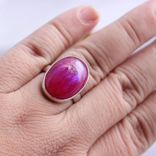 Buy Pink rainbow moonstone ring, Cabochon pink moonstone