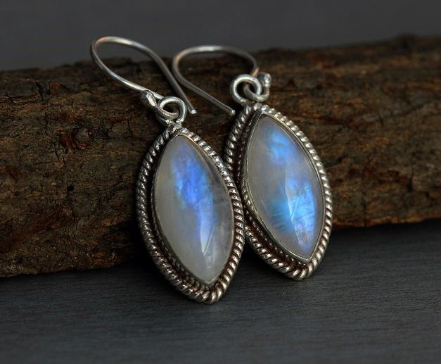 Rainbow Moonstone Earrings Dangler Silver Rainbow Moonstone Earrings