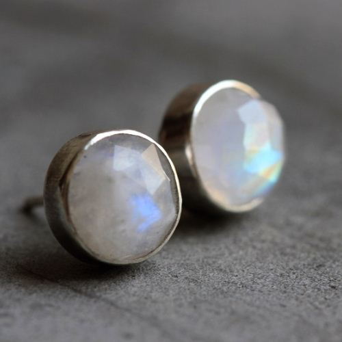 Rainbow Moonstone Earrings 8mm Round Silver Studs Rainbow Moonstone Earrings 8mm Round Silver Studs
