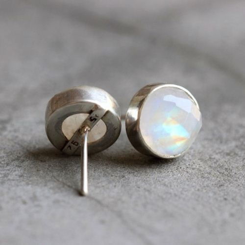 Rainbow Moonstone Earrings 8mm Round Silver Studs Rainbow Moonstone Earrings 8mm Round Silver Studs