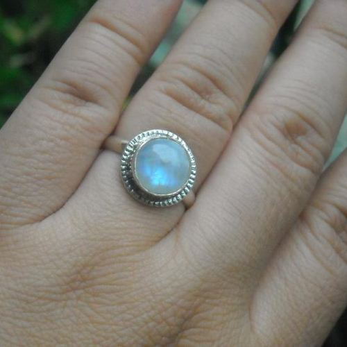 Buy Rainbow moonstone ring, Genuine round moonstone silver ring Online