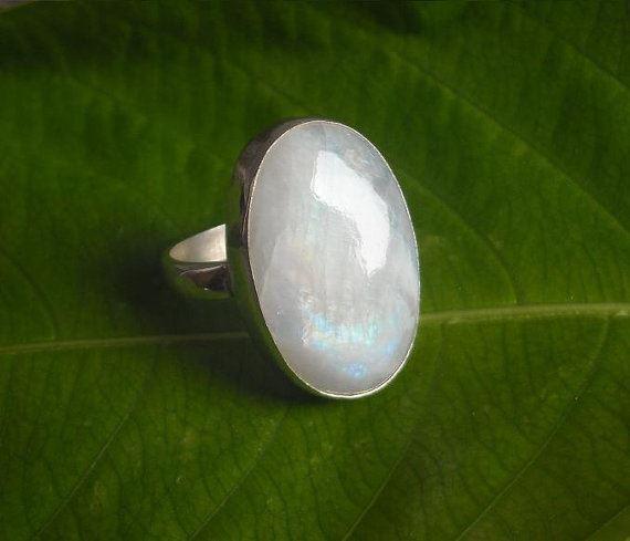 Black silver ring - Sterling Silver and Rainbow Moonstone Cocktail Ring