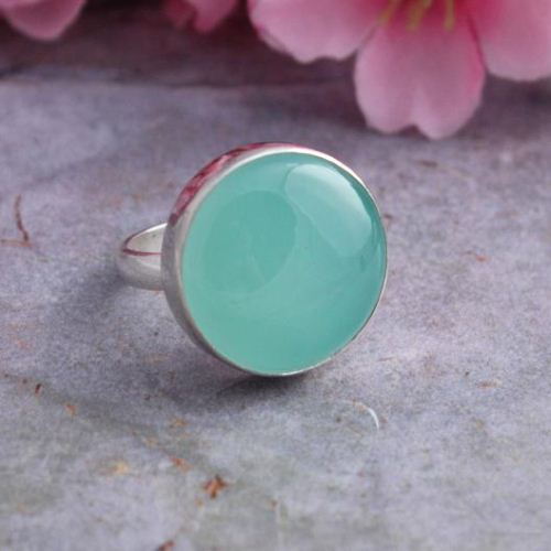 buy sea foam green ring chalcedony ring sterling silver cabochon