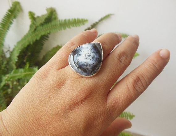 Unique Dendritic Opal Statement ring, Artisan Gemstone Silver Jewelry