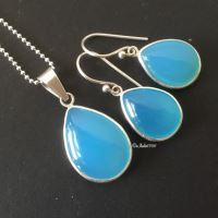 Blue chalcedony jewelry sets sterling silver, Handmade bridal gifts