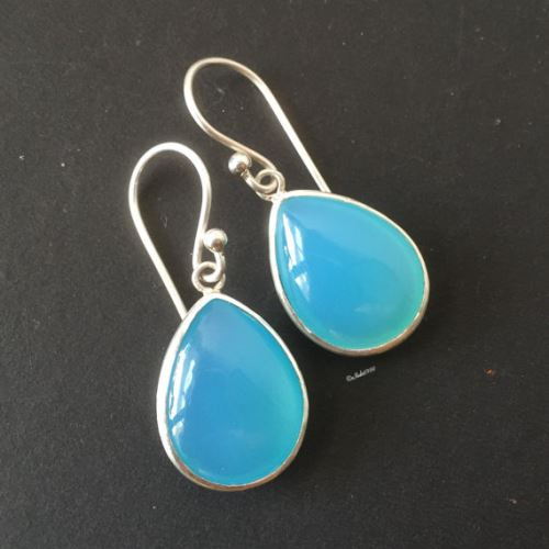 Blue chalcedony jewelry sets sterling silver, Handmade bridal gifts