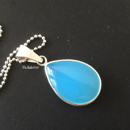 Blue chalcedony jewelry sets sterling silver, Handmade bridal gifts