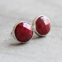 10mm ruby stud earrings, Genuine round ruby silver studs