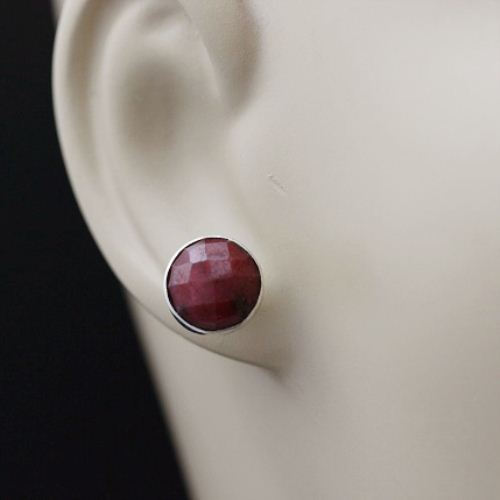 10mm ruby stud earrings, Genuine round ruby silver studs