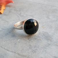12mm round black onyx ring, Sterling silver gemstone ring gift